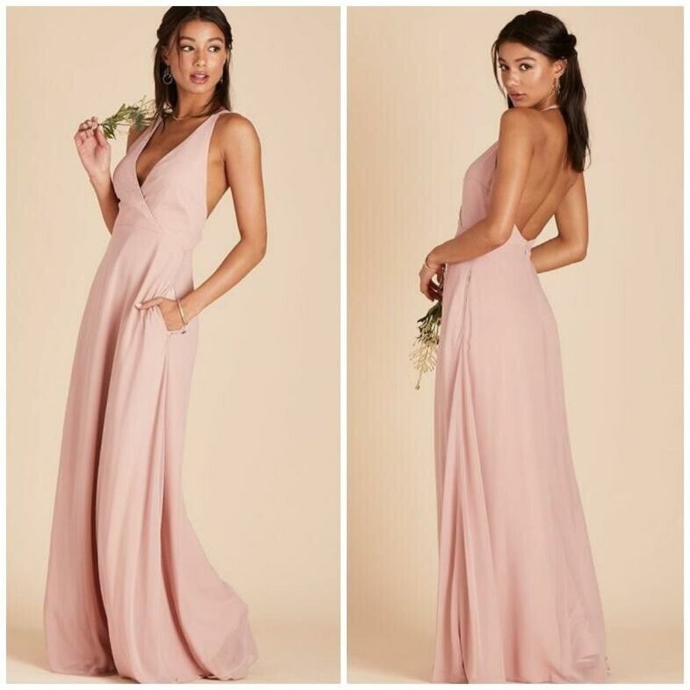 Hey Birdy Moni Convertible Back Bridesmaid Formal Maxi Dress Size L Rose Quarts